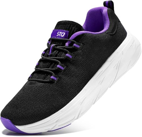 STQ Scarpe Platform Donna Ortopediche Comode Senza Lacci Ginnastica Slip on Sneakers Arch Support Palestra Antiscivolo Fitness Lavoro Traspiranti Nero Viola 35 EU