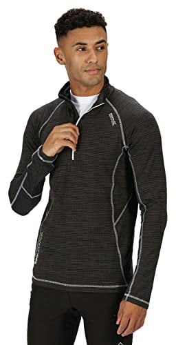 Regatta Men's Yonder Quick Drying Zip Neck Long Sleeve Grid Jersey T shirts polos vests, Black, 3XL UK