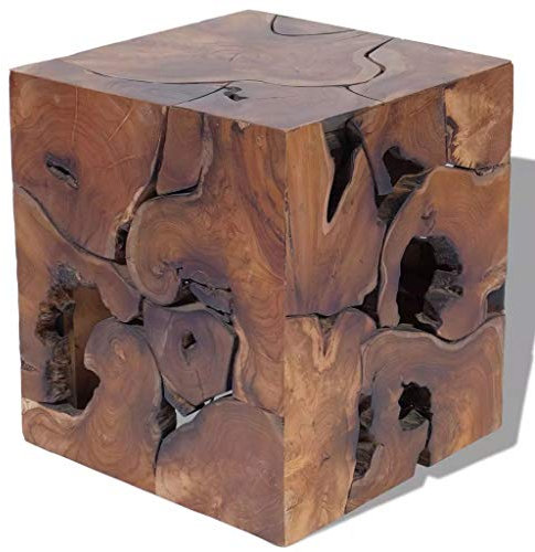 yorten Hocker Sitzhocker aus Massives Teak Barstuhl Holzhocker als Beistelltisch Kaffeetisch 40 x 40 x 45 cm (L x B x H) Braun