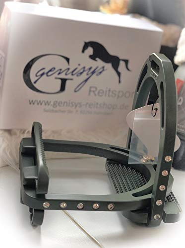Genisys Steigbügel Martini-Olive grün matt mit Strass + Ersatzsteinchen (Platinum)