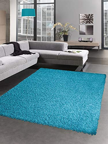 CARPETIA Shaggy Teppich Hochflor Langflor Bettvorleger Wohnzimmer Teppich Läufer Uni türkis Größe 160x230 cm