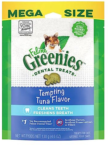 Greenies Cat Treats, Veterinarian-Recommended Adult Natural Dental Cat Treats, Tempting Tuna Flavor, 4.6 oz. Tub