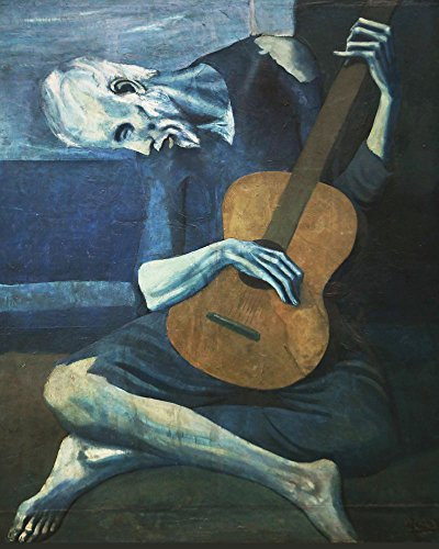 Der alte Gitarrenspieler von Pablo Picasso 1903 Picasso Kunst Picasso Gemälde großes Gemälde modernes Gemälde Der Mann mit der blauen Gitarre Gemälde (48 x 75cm)
