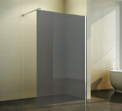 Duschwand Glas 10mm Sicherheitsglas - Begehbare Duschabtrennung Glaswand Easy Clean Nano Beschichtung - Walk - Duschwand Grauglas 140 cm - ebenerdig - Duschtrennwand mit Edelstahl-Zubehör
