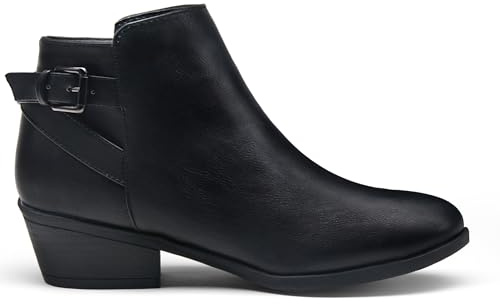 Vepose Women's Short Ankle Boots, Low Heel Western Cowboy Booties, 911 - Black Pu, Size 8 US - with Buckle Side Zipper (CJY911 Black pu 08)