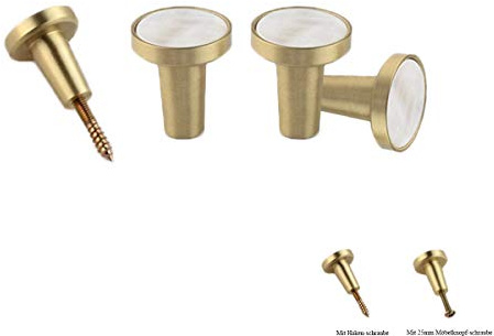 TentHome Vintage Kommodenknöpfe Schubladenknöpfe Set Möbelknöpfe Möbelknauf Schrankknöpfe Schubladengriffe Messing Garderobenhaken Dual-use Möbelgriff Rund 22/32/42mm (S-22 x 25mm, Weißes Perlmutt)