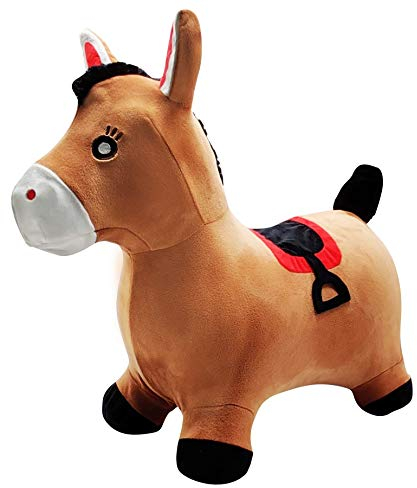 LEXIBOOK, Caballo saltarín Hinchable con Funda extraíble, Bomba Manual incluida, Plástico Seguro y Resistente, Marrón, BGP050