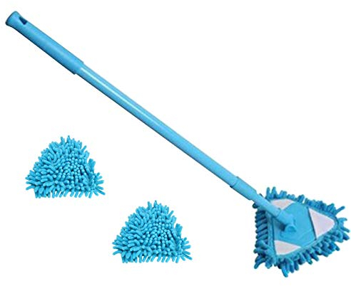 QDPJ 180 Degree Rotatable Adjustable Triangle Cleaning Mop - Telescopic Microfiber Cleaning Mop - Blue - For Floor, Glass, Wall, Furniture & Ceiling