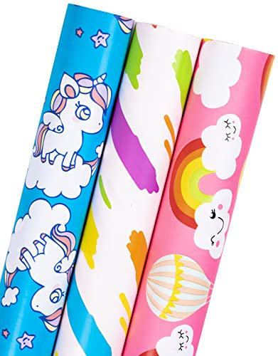 Holijolly Geschenkpapier Rolle - Mini Rolle - 43cm X 3m pro Rolle - Blaues Design - Sterne, Tupfen, Blumen(3.87 Quadratmeter)