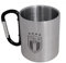 FGCI Mug Acciaio Italia Logo con Manico Moschettone. H8cm Base 7cm. per Campeggio, Gite, Scuola. con cucchiaino plastica Bianco Azzurro Riutilizzabile