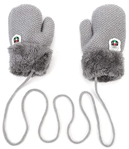 iNszkoos 1-3J Kinder Handschuhe Strick Fausthandschuh Winter Fäustlinge Kinderhandsche Warm Verdickte Handschuhe mit Schnur Outdoor Weich Winterhandschuhe Skihandschuhe Handwärmer für Jungen Mädchen
