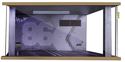 Amagogo Acryl 1/18 Szenerie Diorama Simulation Parkplatz Mini Auto Doppelgarage mit LED Lichttisch Dekor Sammlung, 86 Graue Wand