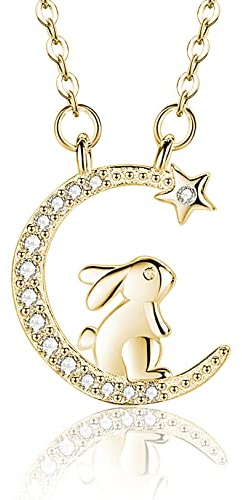 LYTOPTOP Bunny Rabbit Gifts for Girls Women, 925 Sterling Silver Rabbit Pendant Necklaces Crescent Moon Animal Jewelry Christmas Birthday Present for Rabbit Lovers (with Gift Box)