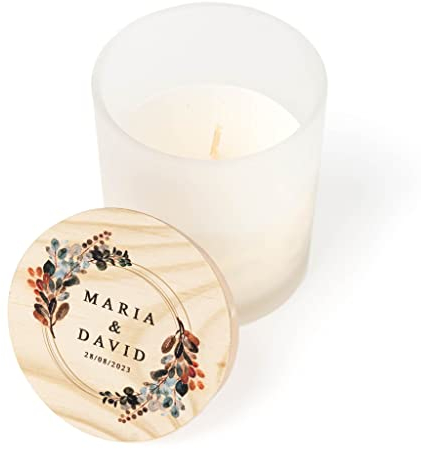 Wanapix | Vela Aromática Personalizada de Madera de Bambú | Aroma a Vainilla | Frasco de Cristal y Tapa Personalizable con Foto | Bodas, Eventos y Ocasiones Especiales | 100% Personalizado
