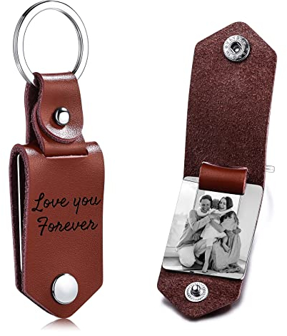 OTXIXTO Porte-clés en Cuir Personnalisé pour Homme/Petit ami/Papa/Mari, Image Personnalisée Photo Date Nom Texte Fête des Pères (B2: Marron)