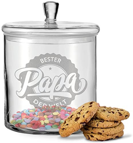 GRAVURZEILE Leonardo Keksglas mit Gravur - Bester Papa der Welt V3 Design - Keksdose Bonbonglas mit Deckel - Geschenk für Papa als Geschenk zum Vatertag