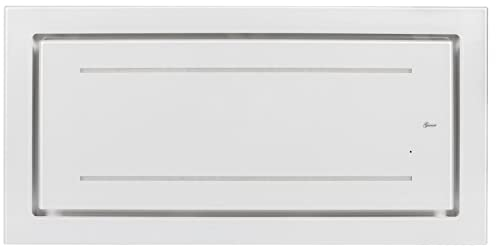 GURARI Deckenhaube GCH C 341 WH 90 Prime + Kohlefilter | Einbau Dunstabzugshaube 90 cm Weiß Glas mit Fernbedienung | Saugstark 1000 m³ | LED Strip | Timer | Decken Abzugshaube Umluft/Abluft