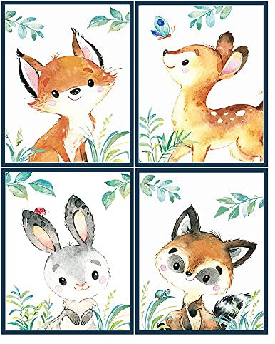 Youihom 4 Affiche Animaux de la Foret Chambre Bebe Lapin Cerf Renard Poster Savane Enfant Tableau Animaux Chambre Bebe Toile Decoration Murale Chambre Enfant Fille Garçon Cadeau 21 x 30 cm sans Cadre