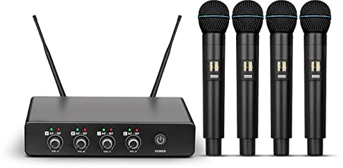 Depusheng R5 Wireless Microphone,Professional UHF Cordless Four Dynamic Mic Microphone System for Home Karaoke, Meeting, Party, Church, DJ, Wedding, Home KTV Set