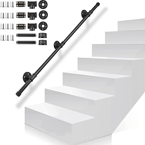 Gorssen Corrimano in Ferro battuto Tubo Nero Industriale, corrimano Antiscivolo per Scale di Sicurezza, Adatto per Scale per WC da Bagno Corrimano per Interni ed Esterni,150cm