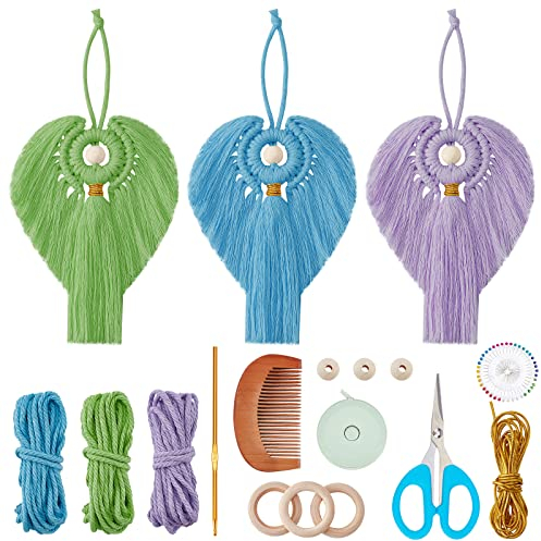 FREEBLOSS 3 Set Weihnachten Makramee Engel Kit Engel Hängende Ornament Boho Makramee Wandbehang Dekor Makramee DIY Kit Geschenk für Mama Frauen