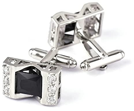 Banemi Manschettenknöpfe Herren Tracht, Silber Manschettenknöpfe Herren Tracht Rechteckiger Zirkonia Schwarz Weiß für Tuxedo Hemden Geschäft 1.8CM