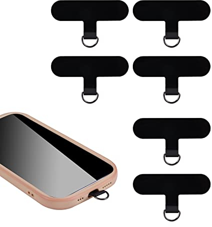SAVITA 6pcs Cell Phone Tether Tabs, Crossbody Phone Strap Tether Tabs Multifuctional Phone Lanyard Patch Pad for Most Smartphones (Black)