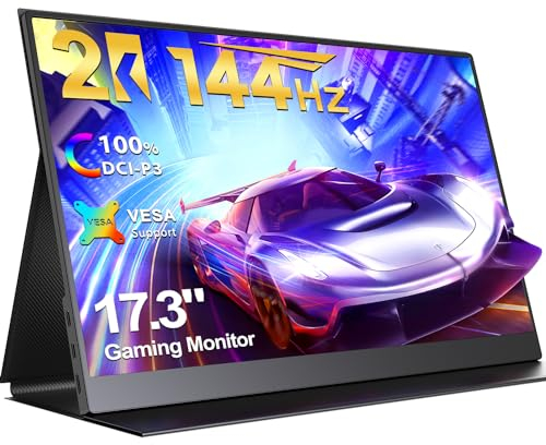 EVICIV Portable Monitor 17,3 Zoll 2K 144Hz Großer Tragbarer Display mit VESA & Schutzhülle, 2560*1440 Metallgehäuse Gaming Bildschirm mit 3-Seiten Schmalrand USB C Mini HDMI für PC/Phone/Spielkonsole