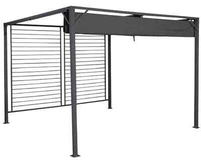 DRW Pergola con toldo de Poliester 300gsm y celosia Gris abatible 90X70X110 cm
