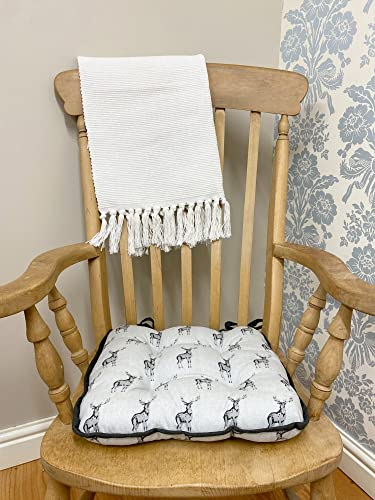 Gepolstertes Sitzkissen mit Hirsch-Design, mit Bindebändern, Grau