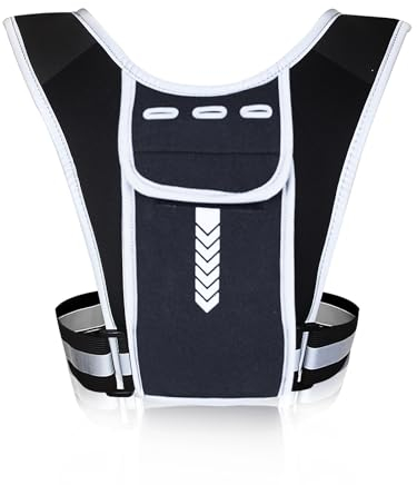 Feelorna Running Vest Phone Holder, Reflective Running Vest with Pockets for Phone Water Bottle Keys Cards, Men Women Sport Chest Phone Holder for Running Cycling Jogging