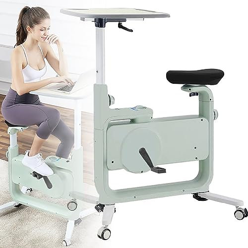 Magnetic Resistance Exercise Bike with Office Desk, 8-Level Foldable Desk Exercise Bicycle Seat Adjustable, Desk Bicycle For Sports Indoor Home Workout and Cardio