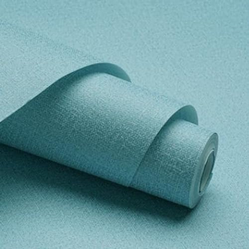 Linen Grain Plain Wallpaper Modern Simple Non-Woven Diatom Mud Bedroom Living Room Wallpaper Solid Color Non-self-Adhesive Wallpaper (9.5M*0.53M,Sky Blue)