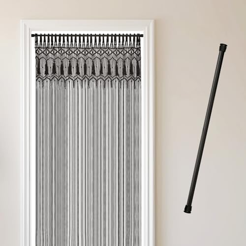 Cozyor Makramee Boho Vorhang mit Stange 70-120 cm ohne Bohren Türvorhang Fenstervorhang 132x200cm Raumteiler, Wandbehang & Deko schwarz, Hochzeit, Wohnzimmer handgemacht