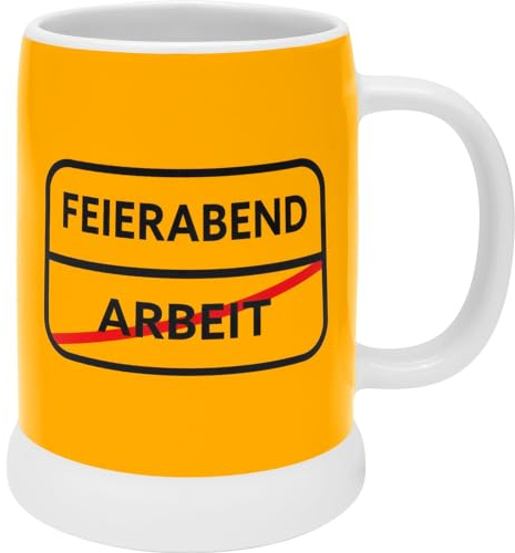 GRUSS & CO Krug mit Motivdruck Feierabend | Krug aus Steinzeug, 60 cl, farbig bedruck mit Spruch | lustiges Geschenk, Männergeschenk | 48920