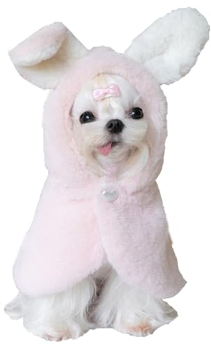 YQYS Pet Ponchos, Warm Plush Poncho for Small Breeds Dogs and Cats, Easter Outfit for Dog, Rabbit Costume for Puppy, Dog Bunny Costumes, Teacup Puppy Clothes for Chihuahua Yorkie Pink Bunny XXSmall