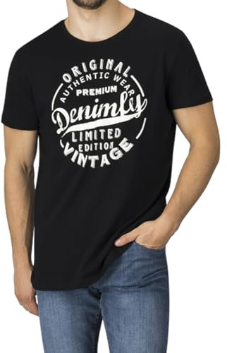 DENIMFY Tshirt Herren Baumwolle Regular Fit DFNuri Rundhals Kurzarm Sommer | Tee Shirt Logoprint Schwarz Grau Blau Grün Rot Weiß Navy S M L XL XXL 3XL 4XL 5XL
