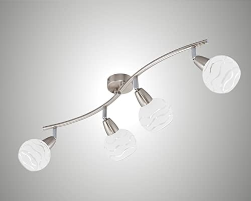 Trango 4-flammig dimmbar LED Deckenleuchte 1001-42SD Deckenlampe in Edelstahl-Look mit Design Gläsern incl. 4x LED Leuchtmittel 3000K warmweiß, Deckenstrahler, Wohnzimmer Lampe, Spots