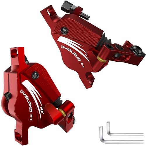 DYISLAND XT-7 Kabelbetätigte, extra leistungsstarke Hybrid-Hydraulik-Scheibenbremsen Bremssättel für MTB/Mountainbike (Rote-Bremsen)