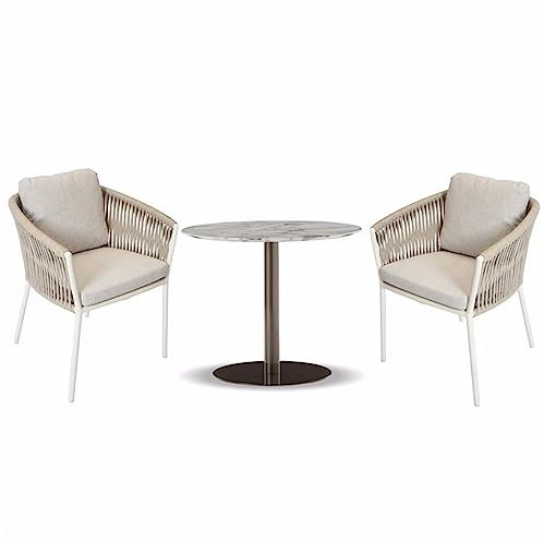 3-teiliges Bistro-Set, Gartenmöbel-Set, Outdoor-Gesprächs-Balkonmöbel-Set, mit 2 geflochtenen Seilstühlen und einem runden Tisch, für den Garten,