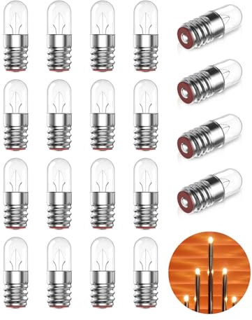 Luxvista E5 1W 12V, Lampen für Ersatzbirne E5/E5.5 12V, Lichterkette Schwibbogen Dimmbar Warmweiss 2400K Birnen für Lichterbogen Weihnachten, Weihnachtspyramide Kerzen (20 Stück)