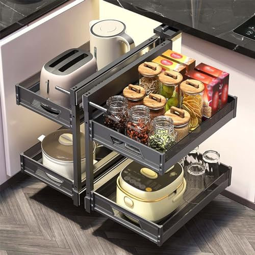 Ausziehbares Regal für Küchen-Jalousieecken, Jalousie-Eck-Organizer für Jalousie-Eckschränke Links, Ausziehkorb für Küchenschränke, ausziehbarer 2-stufiger Jalousie-Eck-Küchenschrank-Organiz