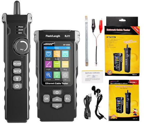 NF-8506 - Tester per cavi di rete con scanner IP, TDR, PoE, ping test e test di velocità di rete, toner Ethernet per LAN RJ11/RJ45/CAT5/CAT6, ricerca cavi telefonici e strumento flash porta (NF-8506)