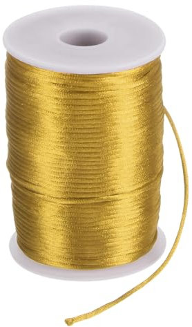 sourcing map Satin Nylon Cord String 2.5mm 330 Feet Silky Smooth Bracelets String for Macrame Kumihimo Chinese Knot Necklaces Beading Jewelry Making, Dark Gold