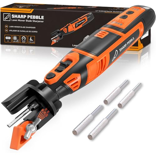 Sharp Pebble Cordless Lawnmower Blade Sharpener - Adjustable 25°-45° Angle Sharpener Tool with 5 Diamond Wheels for Precision Sharpening