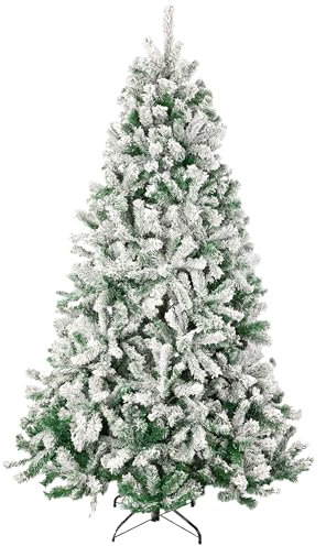 Sinaopus Künstlicher Weihnachtsbaum 210 cm Weihnachtsbaum mit Schnee Weißer Tannenbaum künstlicher Hochwertiger Weihnachtsbaum mit 1296 Zweigen Sicher und umweltfreundlich, leicht zu entfalten