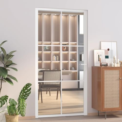Furniture Select-Puerta interior de 102,5 x 201,5 cm, vidrio ESG blanco y aluminio