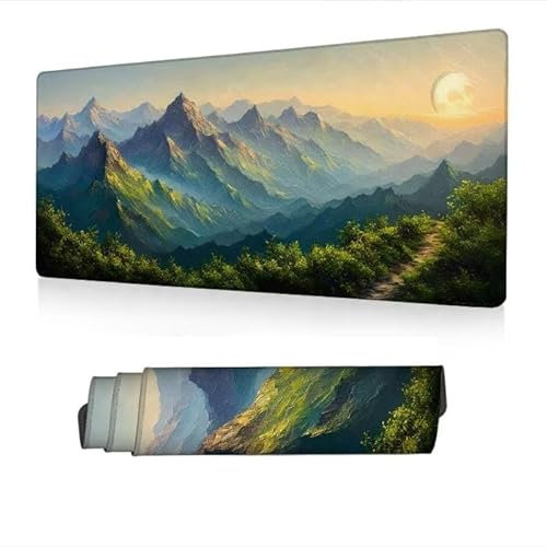 Tapis de Souris XXL 1400x600x3mm,Tapis Souris Montagne Mousepad Imperméable,Lever Soleil Mouse Pad avec Base Antidérapant,Desk Mat avec Bords Surpiqués,Deco Bureau,Gaming Accessoire,Cadeaux S1-950