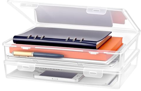 QWORK® Caja de archivos portátil tamaño A4, plástico transparente duradero, 2 piezas, ideal para documentos, revistas, álbumes de recortes, fotos, 31 x 22 x 5 cm