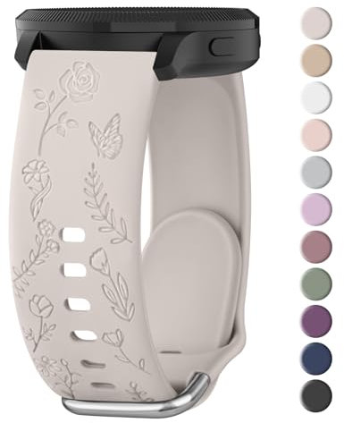 Meliya Correa para 20mm Reloj Inteligente Smartwatch,Liberación Rápida Silicona Grabado Floral Sport Suave Pulseras de Repuesto para 20mm Reloj Hombre y Mujer(Starlight)